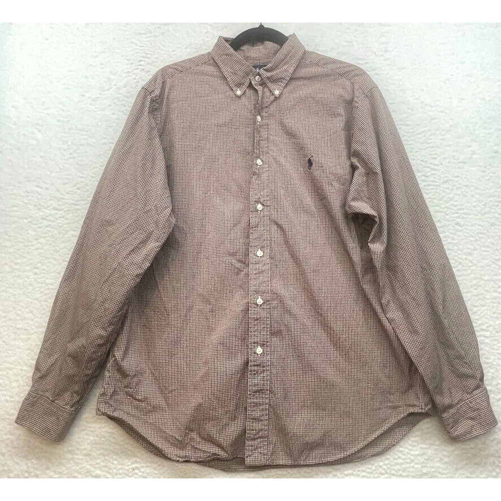 Vintage Ralph Lauren Shirt Mens Large 16.5 Red Check Classic Fit Pony Preppy 90s